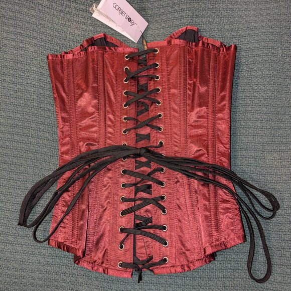 Burgundy satin longline waist-taming overbust corset - Picture 6 of 6